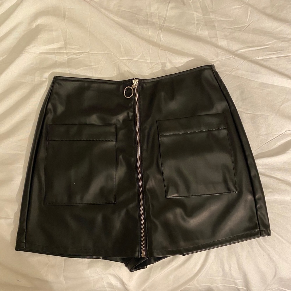 Faux Black Leather Skort